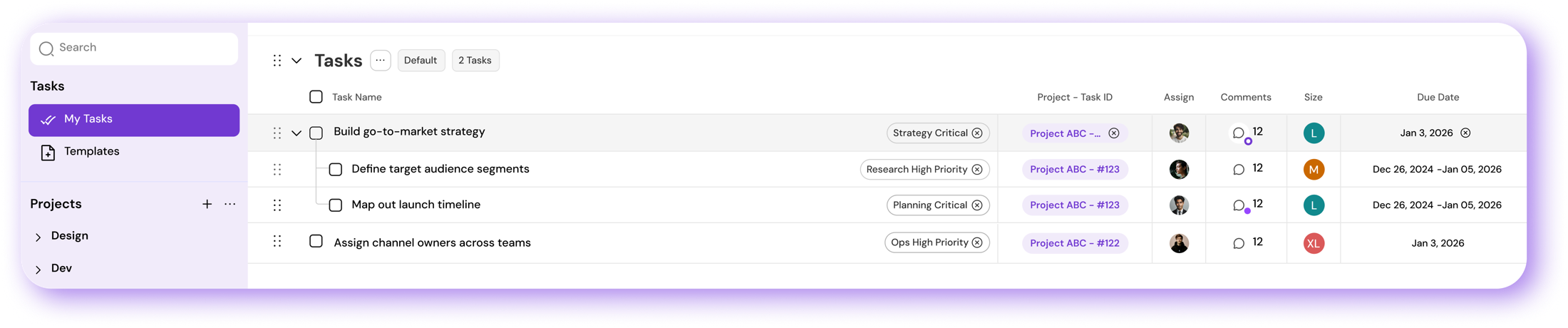 MagicTask task list showing assigned work