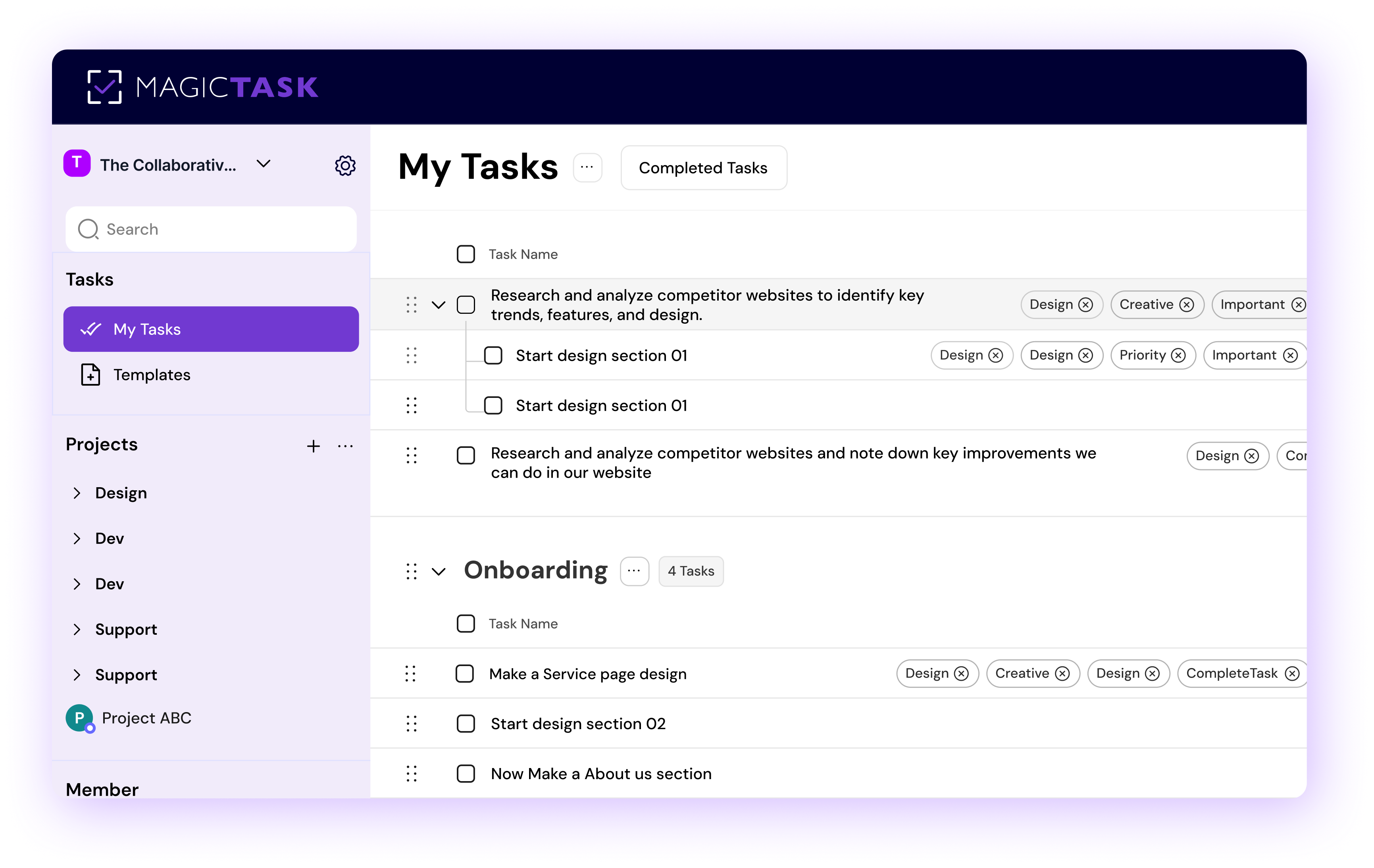 MagicTask team task dashboard
