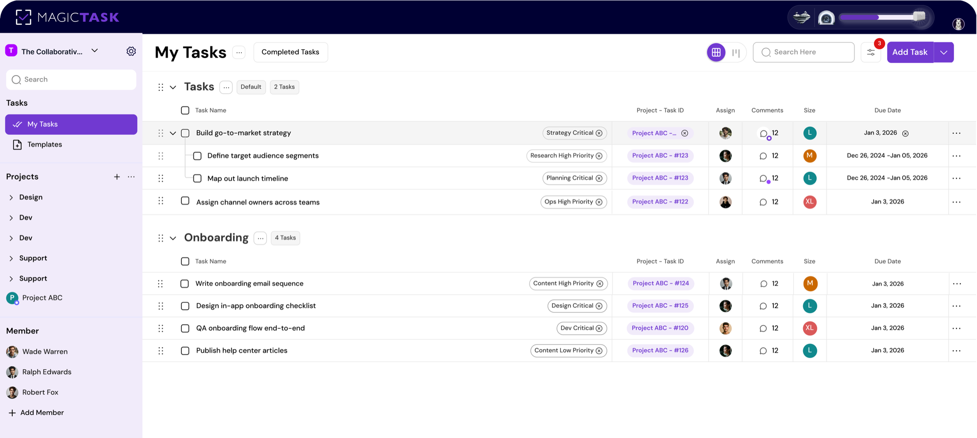 MagicTask dashboard for team leads