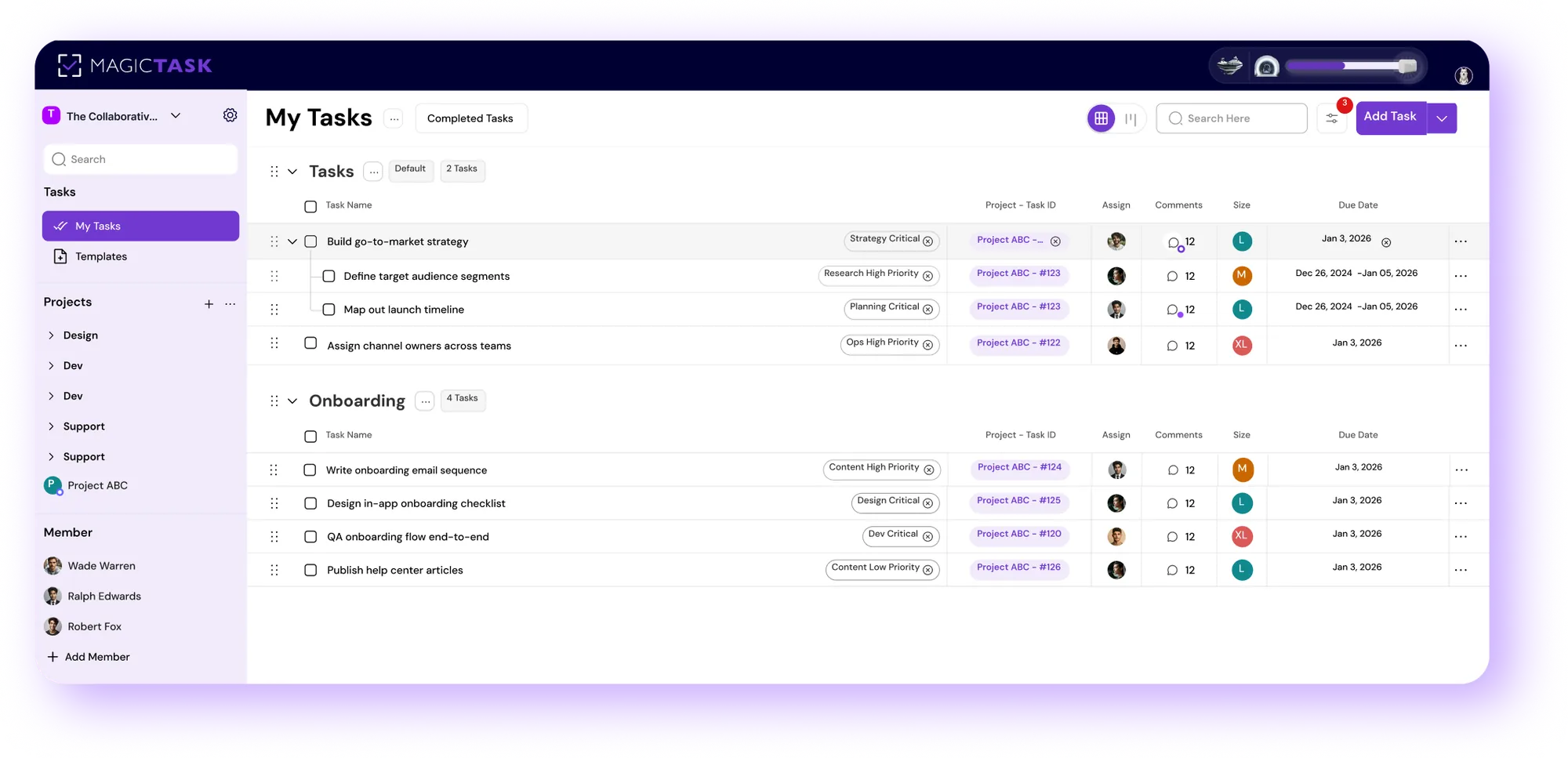MagicTask shared workspace dashboard