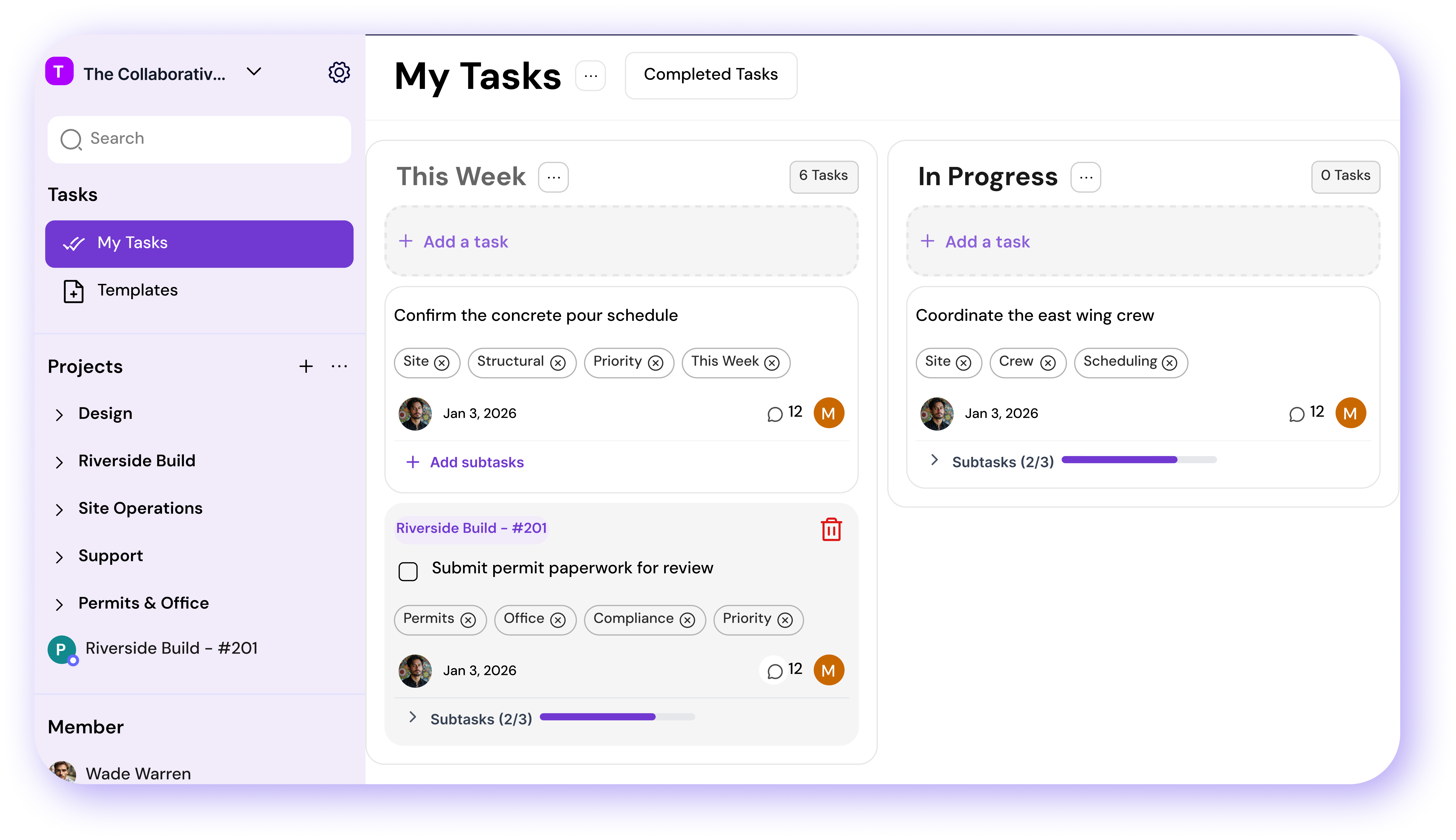 MagicTask construction board view