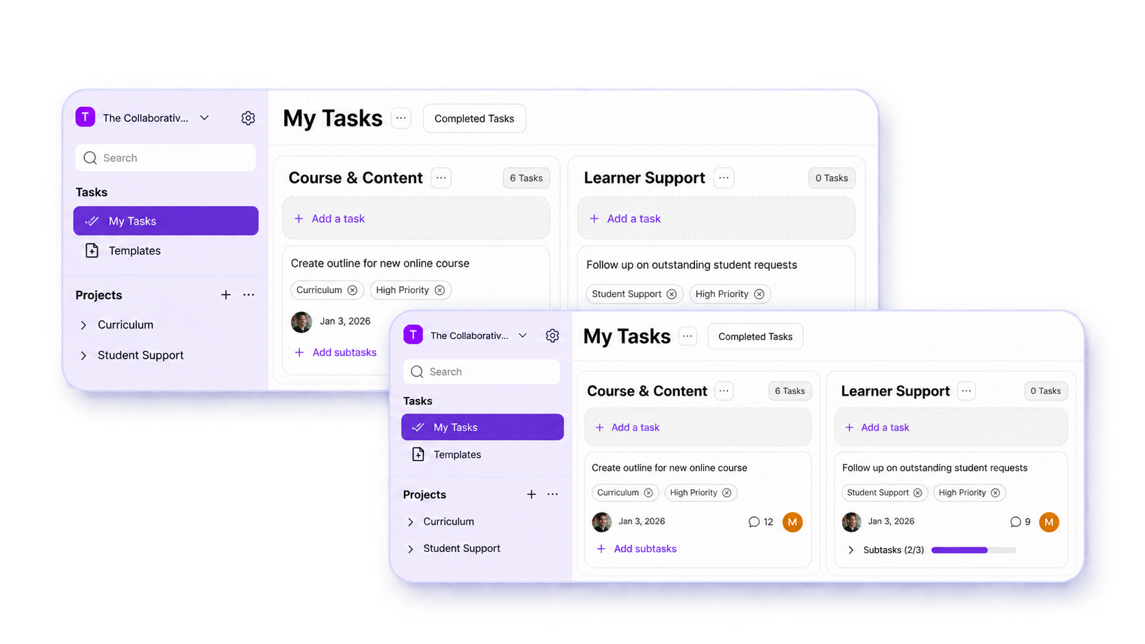 MagicTask board and list views for reassigning team work