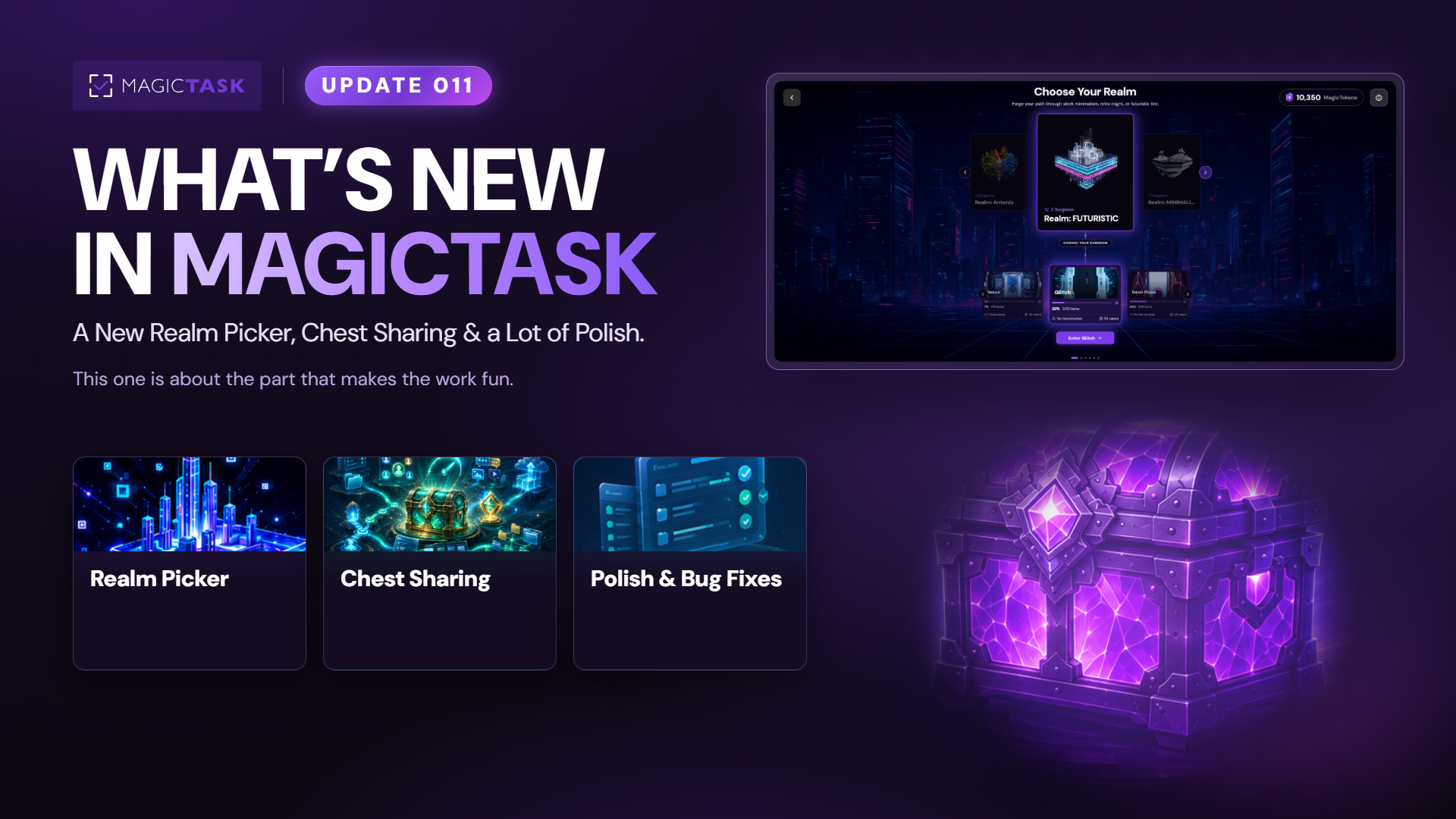 MT V3 Update 011: A New Realm Picker, Chest Sharing & a Lot of Polish